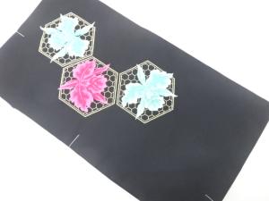 未使用品　蘭に亀甲模様織り出し　名古屋帯